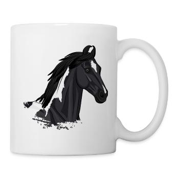 Der Kopf eines balochischen schwarzen piebalierten Pferdes - Tasse - Weiß - Rechts