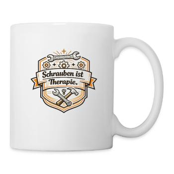 Schrauben ist Therapie Badge - Tasse - Weiß - Rechts