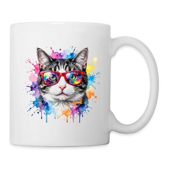 Cat Face in Rainbow Watercolor Gift - Mug - white - Right