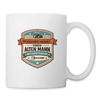 Unterschätze niemals den alten Mann mit Traktor - Tasse - Weiß - Rechts