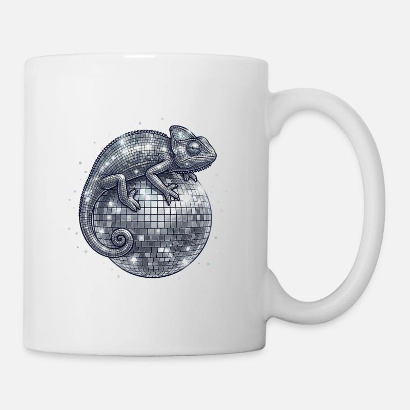 Chamäleon auf der Discokugel - Tasse - Weiß