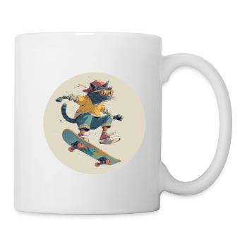 Skateboard-Katze im Retro-Vibe - Tasse - Weiß - Rechts