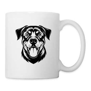 Glückliches Rottweiler-Rotti-Kopfporträt - Tasse - Weiß - Rechts