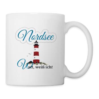 Nordsee, Watt, Meer, Leuchtturm - Tasse - Weiß - Rechts