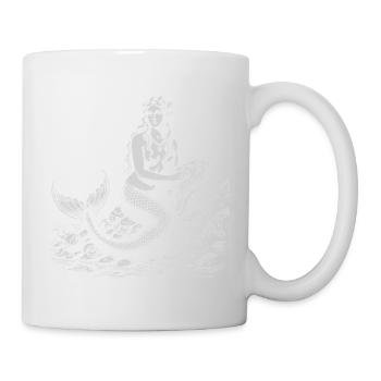 Meerjungfrau auf Felsen Vintage-Gravur - Tasse - Weiß - Rechts