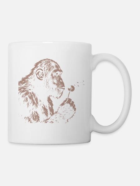 Chimpanzee Blowing Dandelion Art Monkey Nature - Tasse - Weiß