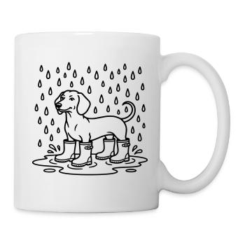dackel im regen witzig gummistiefel - Tasse - Weiß - Rechts