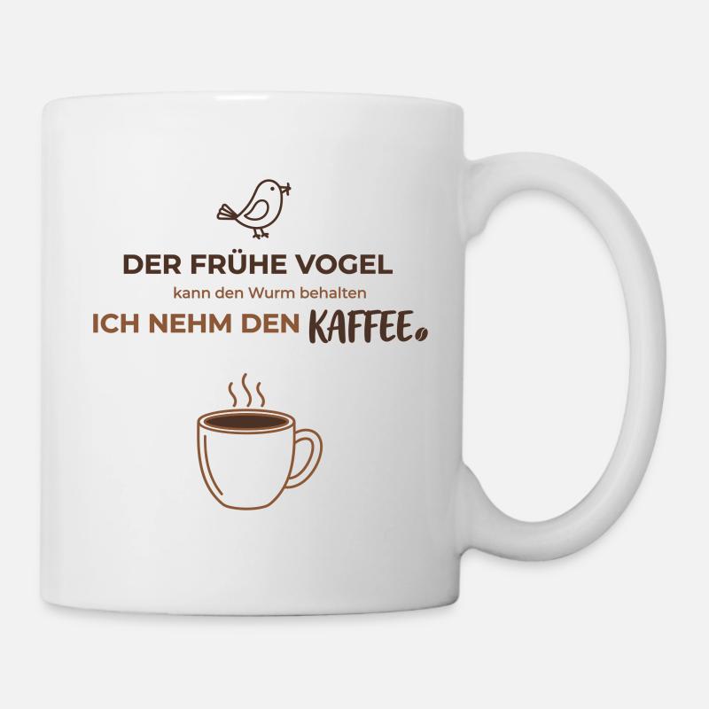 Früher Vogel & Kaffee | Minimalistisches Design - Tasse - Weiß