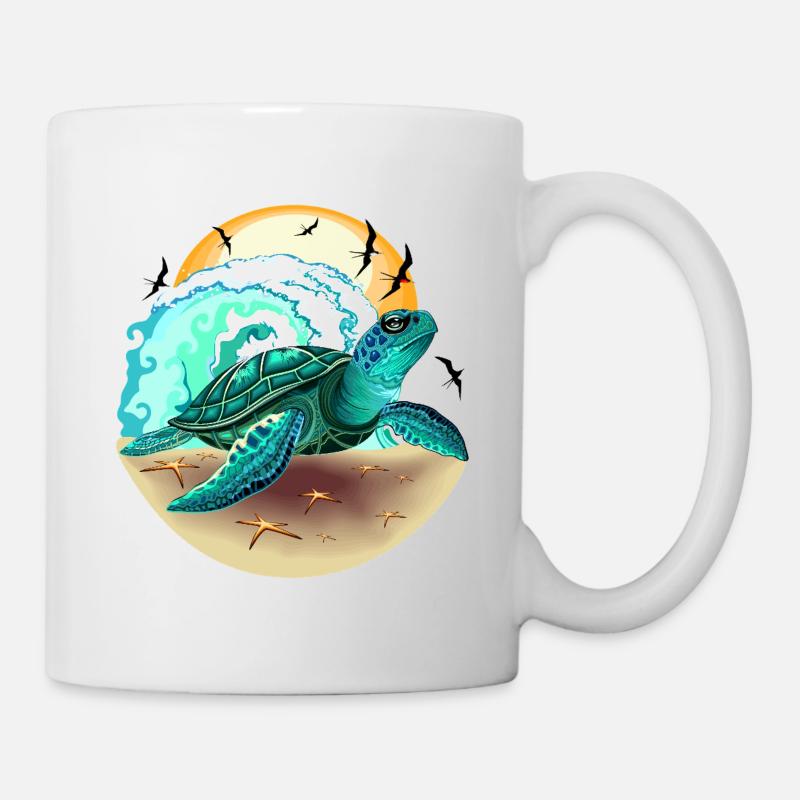 Tortues de mer, vagues de mer et frégates - Mug blanc - blanc