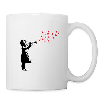 Girl and butterflies with trumpet, Banksy style - Mug - white - Right