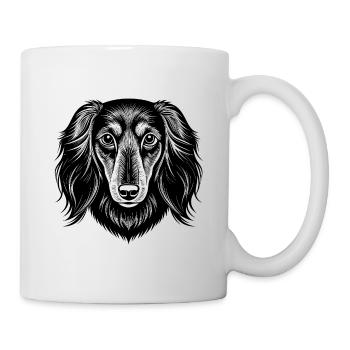 Dackel mit langem Haar - Tasse - Weiß - Rechts