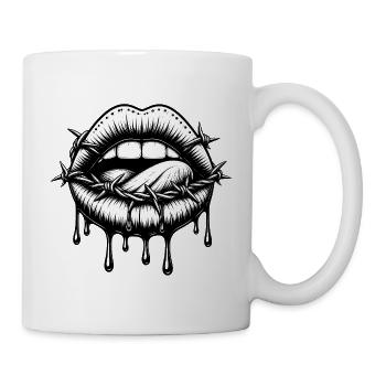 Stacheldrahtlippen im Schwarzweiß - Tasse - Weiß - Rechts