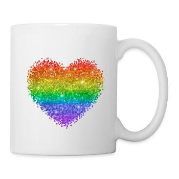 Regenbogenherz Glitzerpunkte - Tasse - Weiß - Rechts