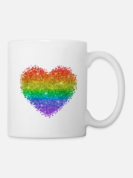 Points Paillettes en forme de cœur arc-en-ciel - Mug blanc - blanc