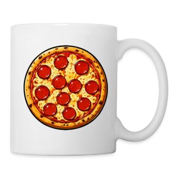 Pepperoni Pizza Illustration Comicstil - Tasse - Weiß - Rechts