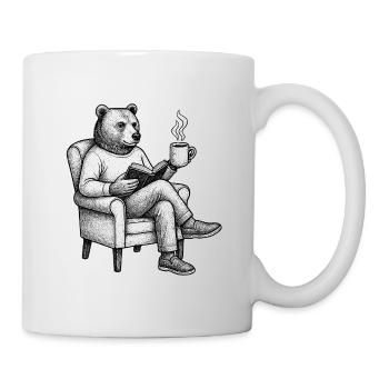 Bärenleser mit Buch und Tasse - Tasse - Weiß - Rechts