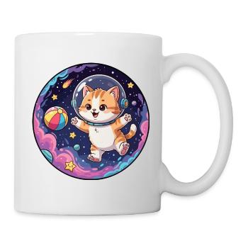 Katzen-Astronaut im bunten All - Tasse - Weiß - Rechts