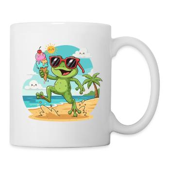 Frosch am Strand mit Eis - Mug - white - Right