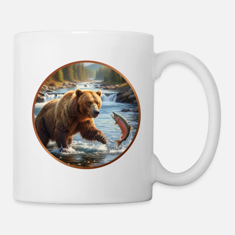 Design de t-shirt « Pêche à l’ours brun » - Mug blanc - blanc