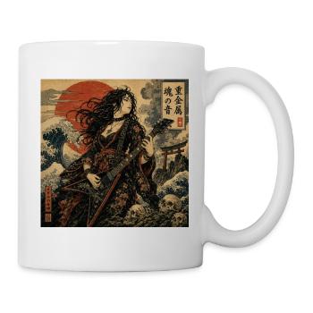 Ukiyoe-Gitarrenheldin mit rotem Sonnenuntergang - Tasse - Weiß - Rechts