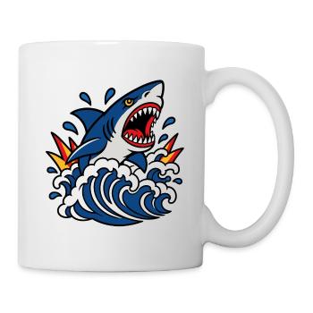 Requin furieux dans les vagues style tattoo - Mug blanc - blanc - Droite