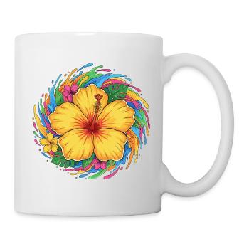 Kunterbunte Hibiskus Splash - Tasse - Weiß - Rechts