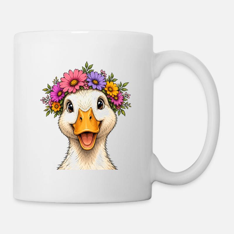Canard décoré de fleurs - Mug blanc - blanc