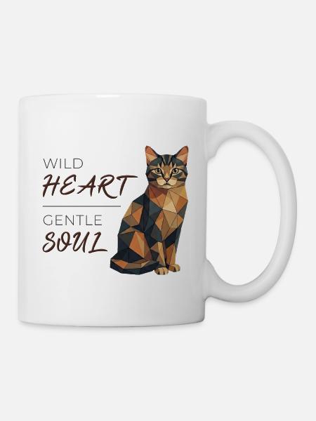 Cat Design Low-Poly - Wild Heart, gentle soul - Mug - white