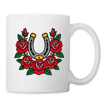 Hufeisen-und-Rosen-Tattoo-Stil - Tasse - Weiß - Rechts
