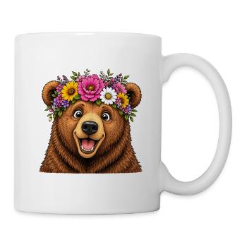 Bär mit Blumenschmuck  - Tasse - Weiß - Rechts