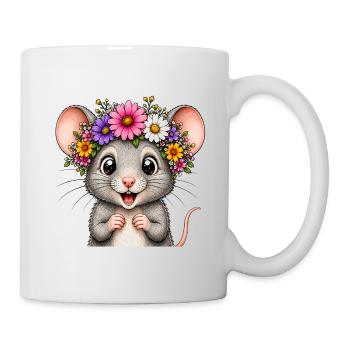 Cheerful mouse with floral decoration - Mug - white - Right