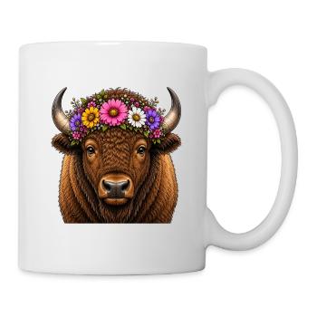 Bison with floral decoration - Mug - white - Right