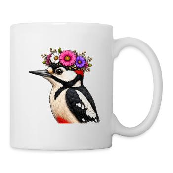Specht mit Blumenschmuck  - Tasse - Weiß - Rechts