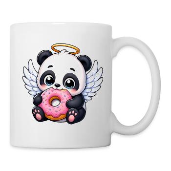 Süßer Panda Engel mit Flügeln und Donut Cartoon - Tasse - Weiß - Rechts