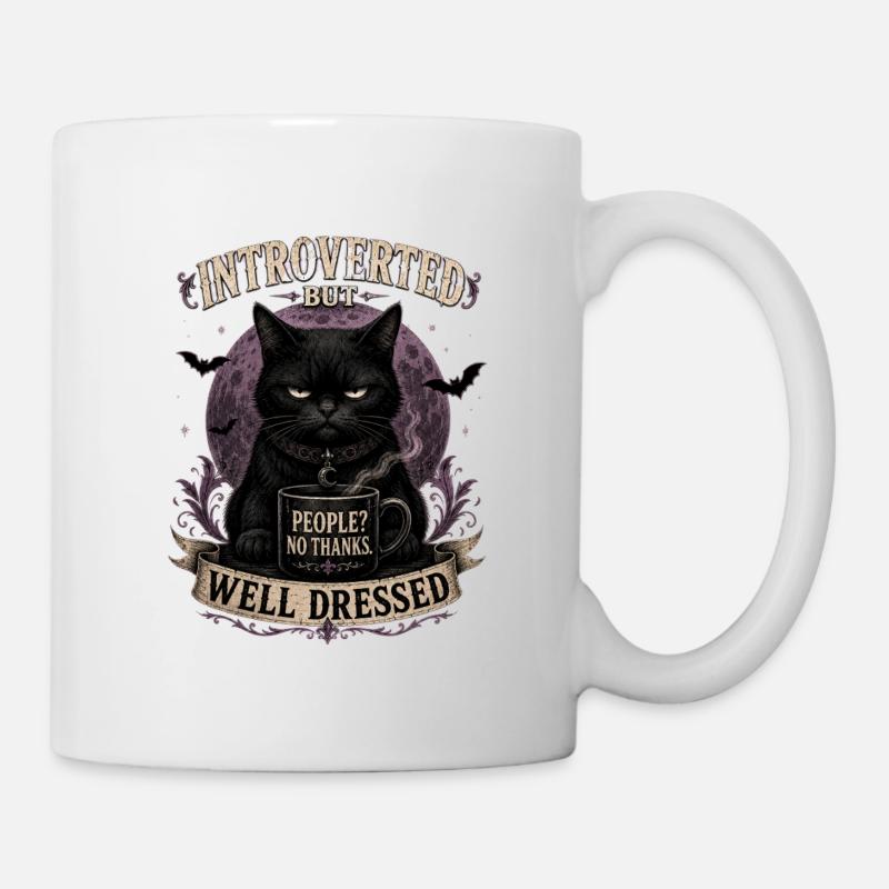 Introverted But Well Dressed Cat - Tasse - Weiß