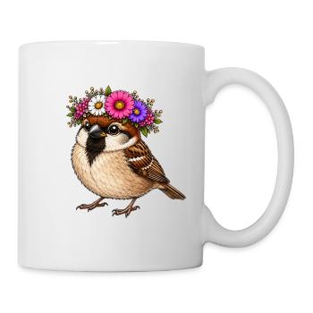 Vogel mit Blumenschmuck  - Tasse - Weiß - Rechts