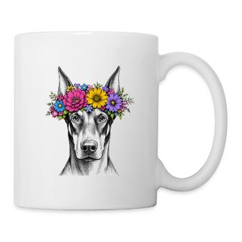 Hund mit Blumenkrone - Tasse - Weiß - Rechts