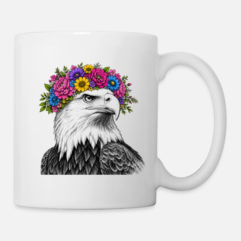 Blumenkrone Adler Portrait - Tasse - Weiß