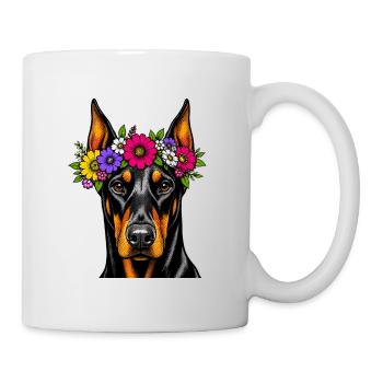 Flower Wreath Doberman Portrait - Mug - white - Right