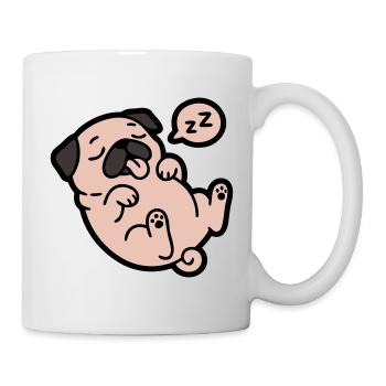 Schlafender Mops Hund Faulenzer - Tasse - Weiß - Rechts