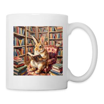 Library Rabbit Reading Portrait - Mug - white - Right