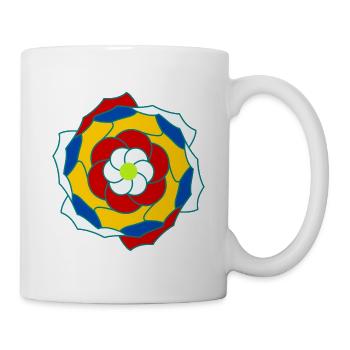 Bunte, kreisförmige Blumenmandala - Tasse - Weiß - Rechts