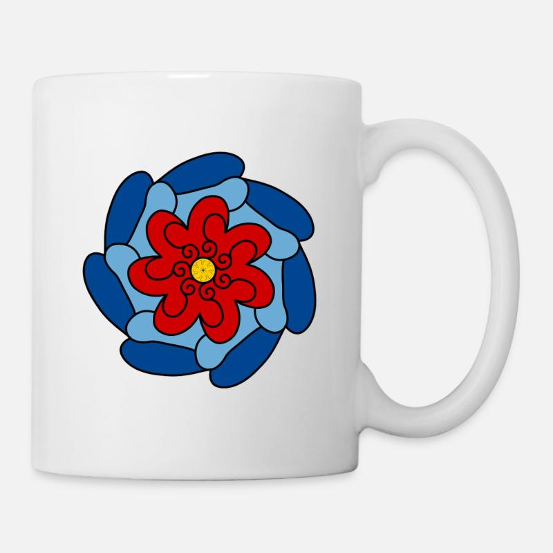 Red Flower Blue Mandala - Mug - white