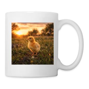Gelbes Huhn bei Sonnenuntergang - Tasse - Weiß - Rechts