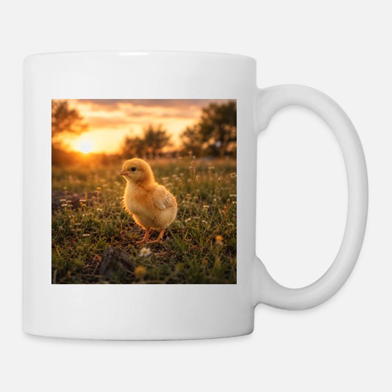 Yellow chicken at sunset - Mug - white