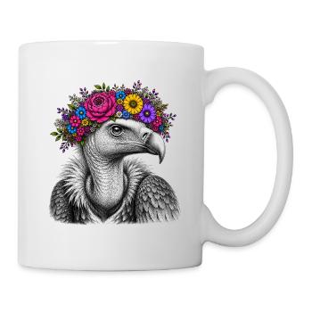 Blütenkranz-Vogelporträt - Tasse - Weiß - Rechts