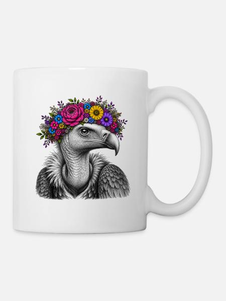 Blütenkranz-Vogelporträt - Tasse - Weiß