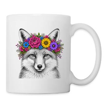 Fuchskopf mit Blumenkranz - Tasse - Weiß - Rechts