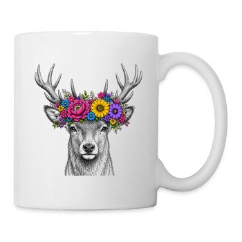 Blumenkranz Hirsch Portrait - Tasse - Weiß - Rechts