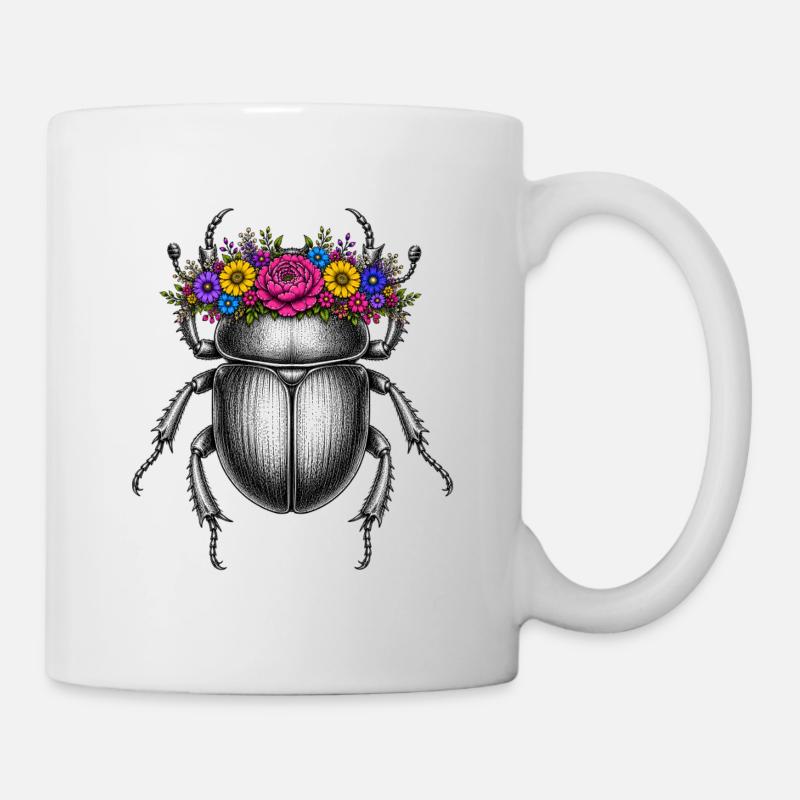 Skarabäus mit Blumenkrone - Tasse - Weiß